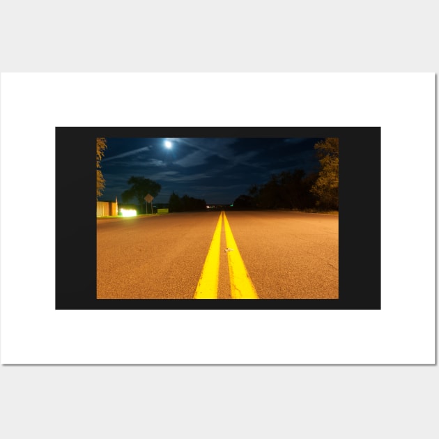 Yellow road lines stretch ahead in night light Wall Art by brians101